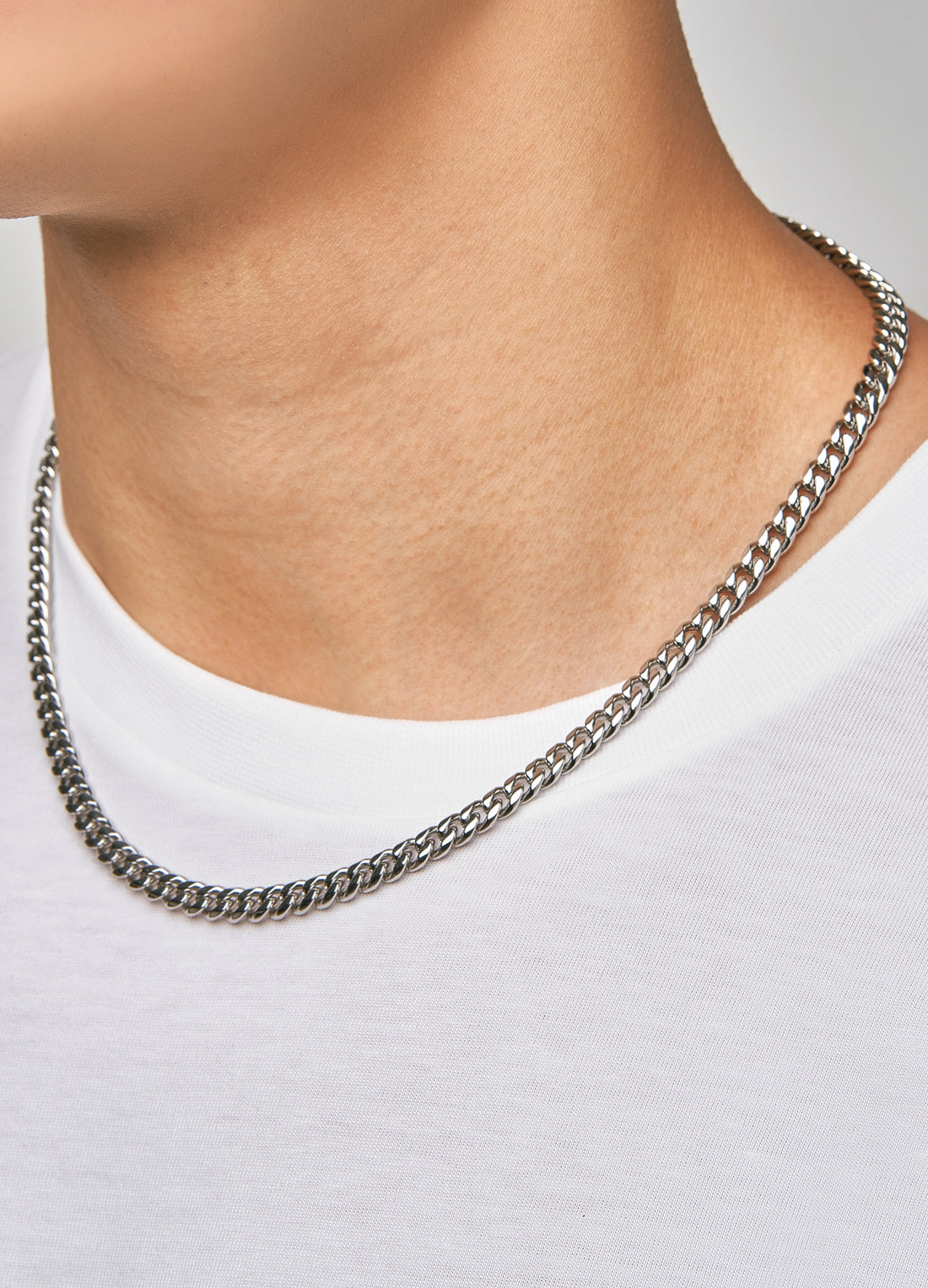 PLAIN - 6mm 古巴項鍊 (White Gold)