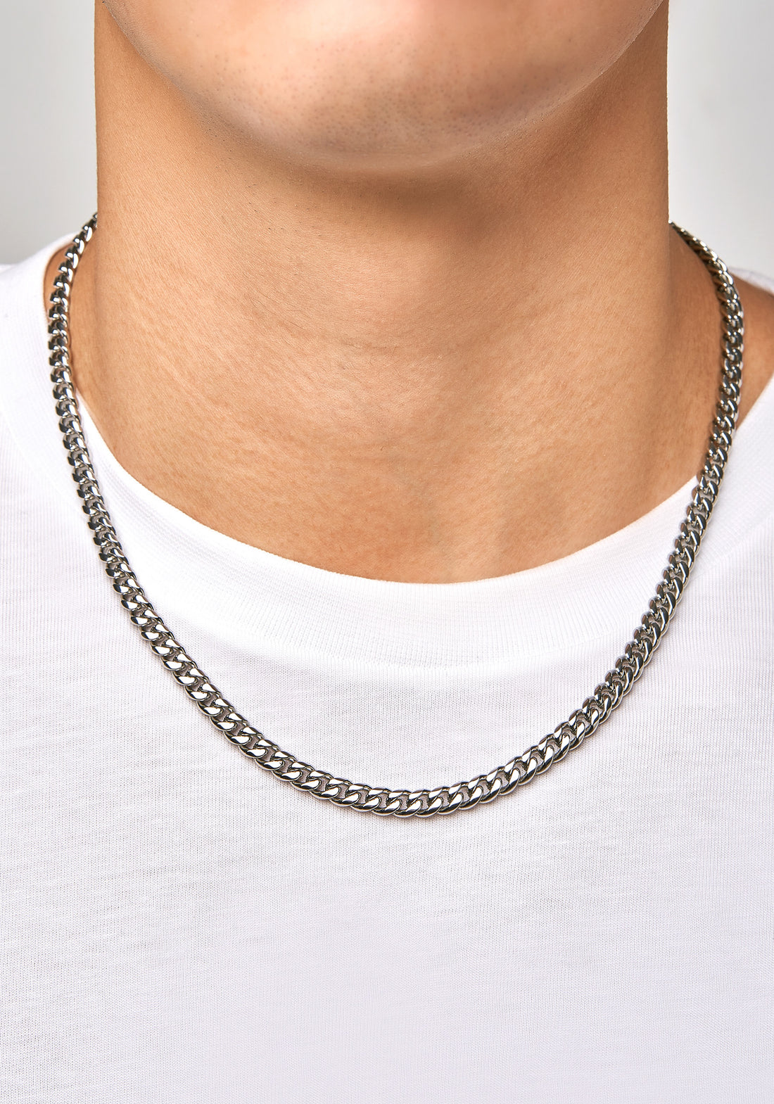 PLAIN - 6mm 古巴項鍊 (White Gold)