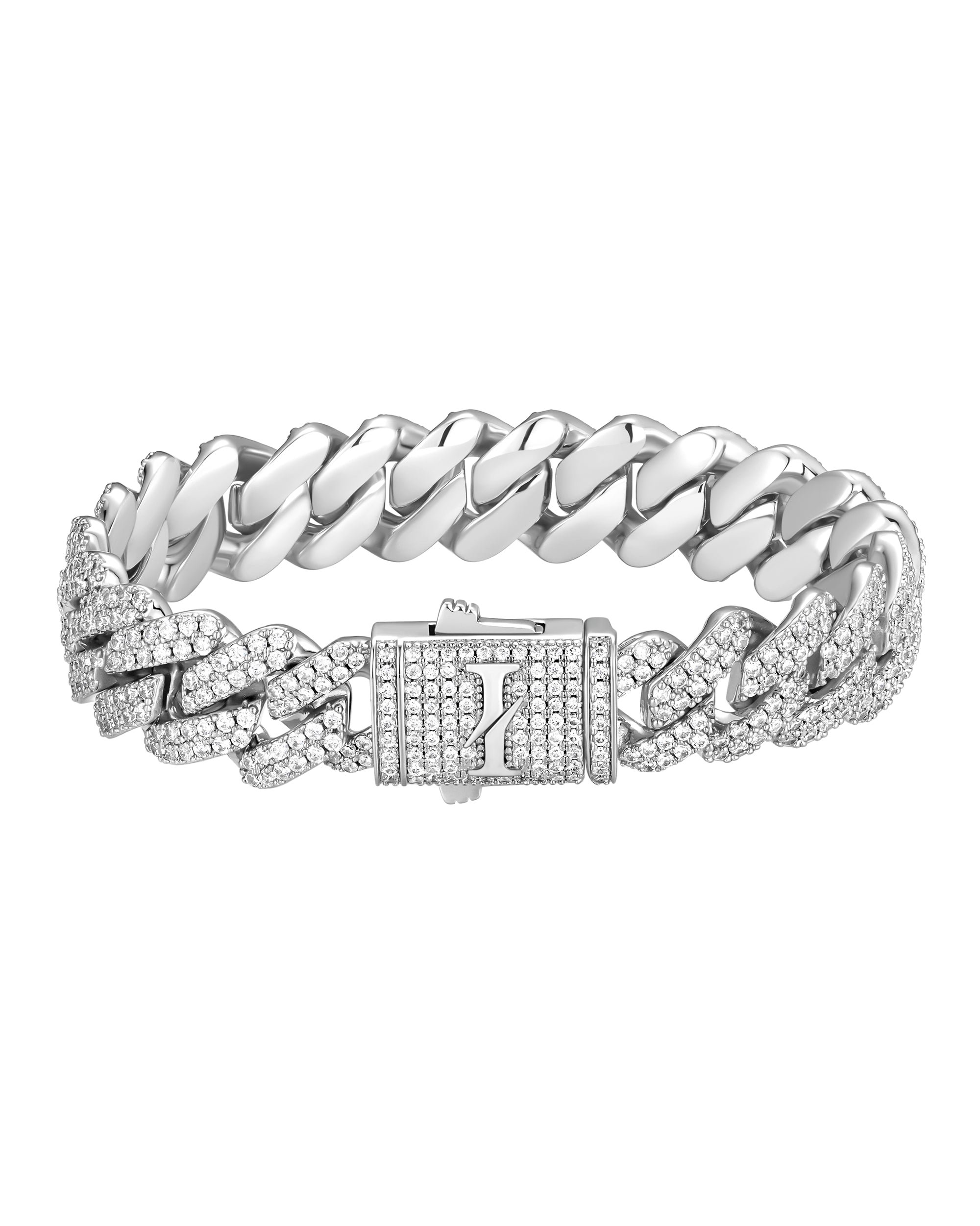 13mm white gold ice prong cuban bracelet by Iceman Society