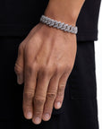 Model wearing 13mm white gold ice prong cuban bracelet by Iceman Society