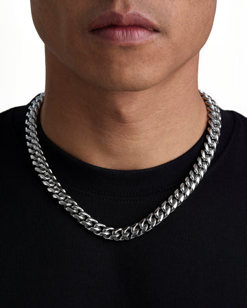 PLAIN - 12mm 古巴項鍊 (White Gold)