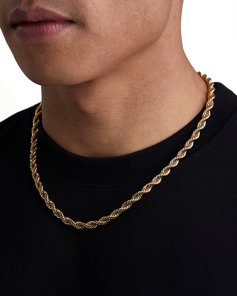 THE ROPE 6mm 麻花項鍊 18K Gold 配戴照