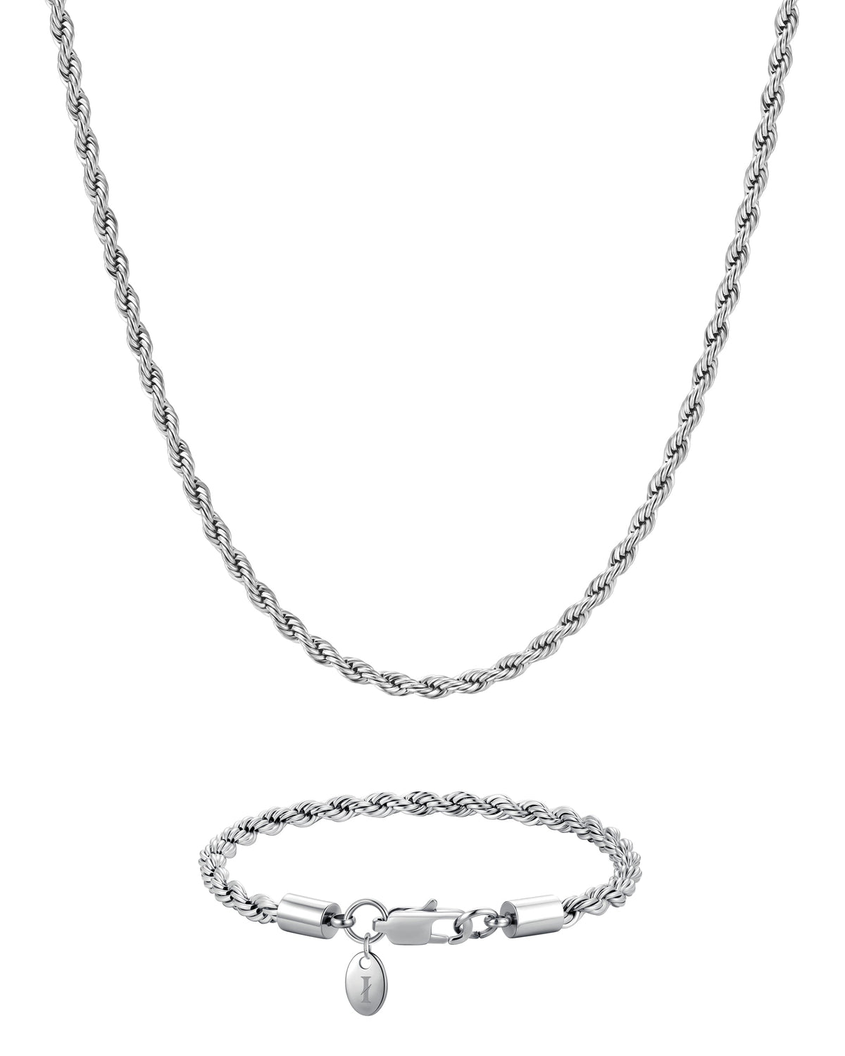 4mm white gold rope chain necklace and bracelet set by Iceman Society