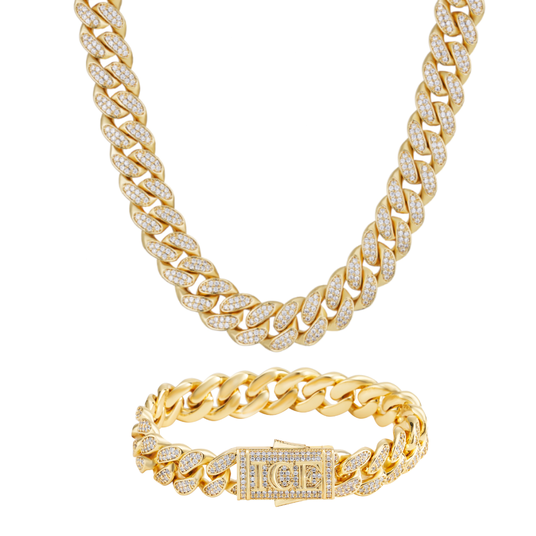 ICE CUBAN SET - 12mm 組合 (Yellow Gold)